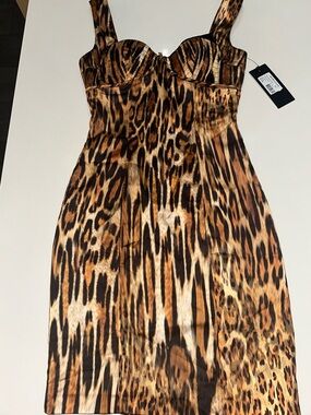 Guess Leopard-Print Midi Dress in Brown and Black